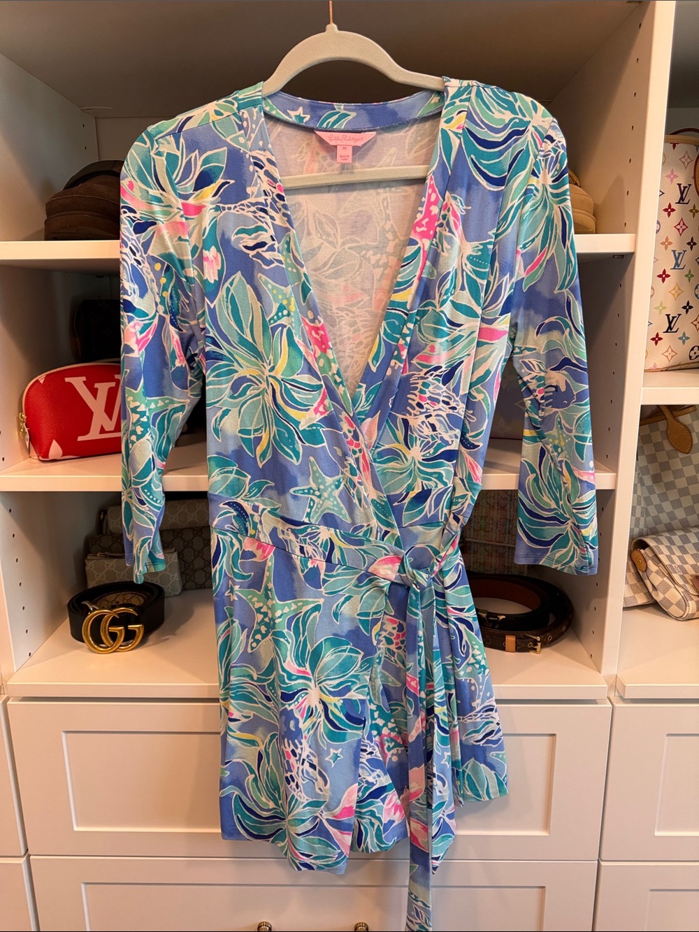 Lilly Pulitzer Karlie Wrap Romper M Blue Celestial Seas